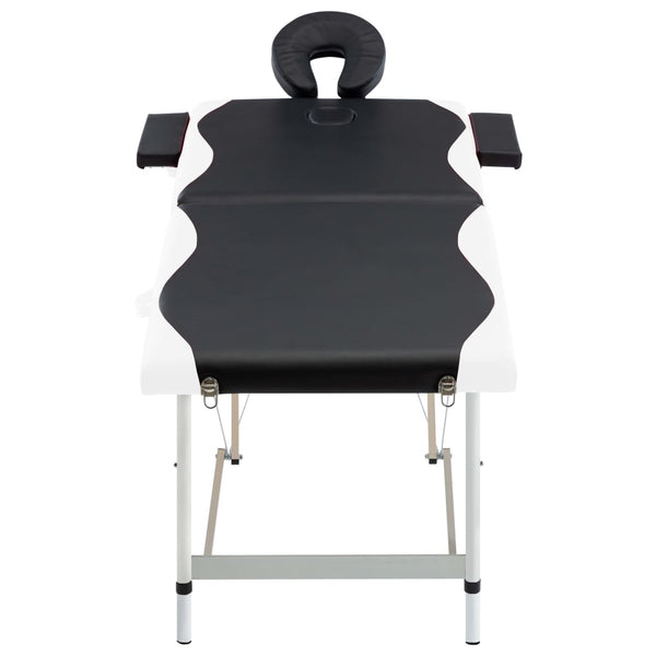 vidaXL Foldable Massage Table 2-Zone Aluminum Frame Black and White