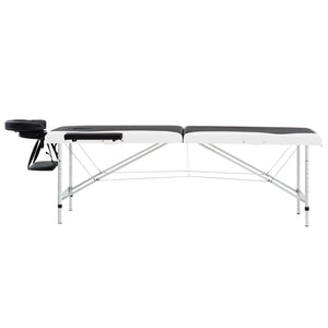 vidaXL Foldable Massage Table 2-Zone Aluminum Frame Black and White