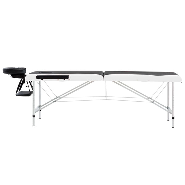 vidaXL Foldable Massage Table 2-Zone Aluminum Frame Black and White