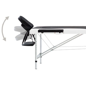vidaXL Foldable Massage Table 2-Zone Aluminum Frame Black and White