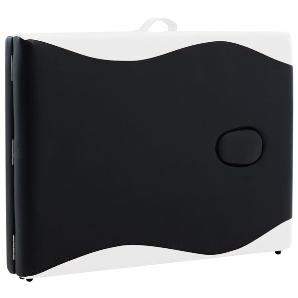 vidaXL Foldable Massage Table 2-Zone Aluminum Frame Black and White