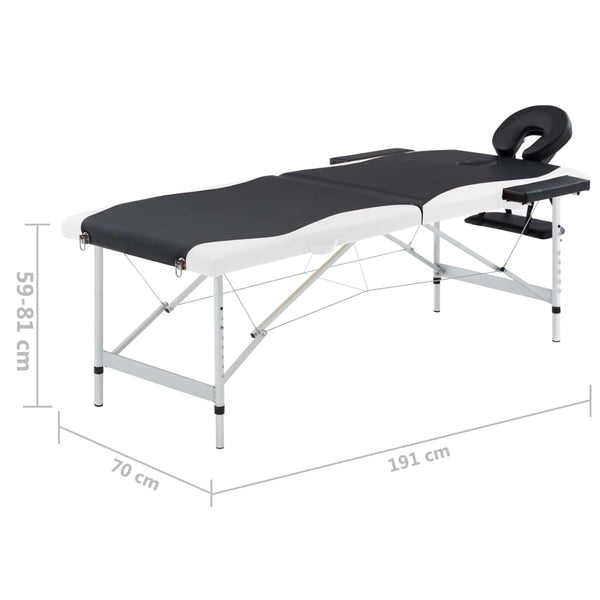 vidaXL Foldable Massage Table 2-Zone Aluminum Frame Black and White