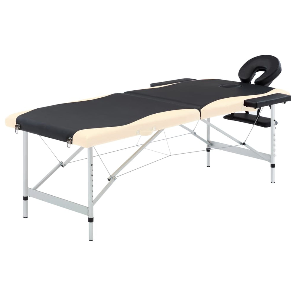 vidaXL Foldable Massage Table 2-Zone Aluminum Frame Black Beige