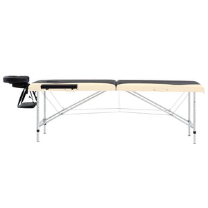 vidaXL Foldable Massage Table 2-Zone Aluminum Frame Black Beige