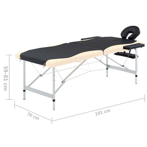 vidaXL Foldable Massage Table 2-Zone Aluminum Frame Black Beige