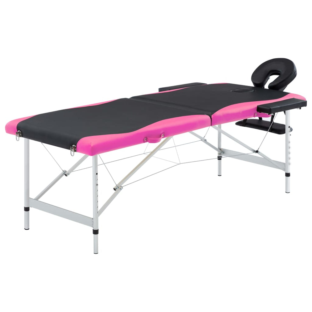 vidaXL Foldable Massage Table 2-Zone Aluminum Frame Black and Pink