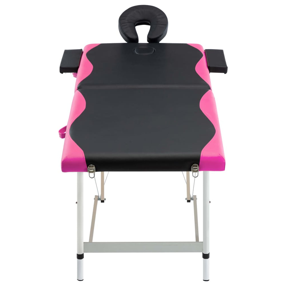 vidaXL Foldable Massage Table 2-Zone Aluminum Frame Black and Pink