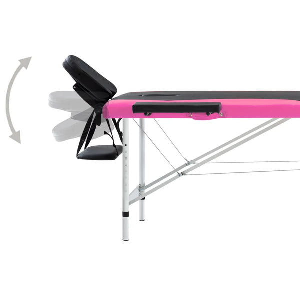 vidaXL Foldable Massage Table 2-Zone Aluminum Frame Black and Pink