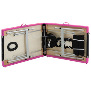 vidaXL Foldable Massage Table 2-Zone Aluminum Frame Black and Pink