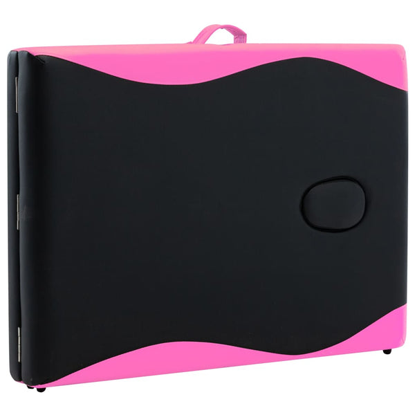 vidaXL Foldable Massage Table 2-Zone Aluminum Frame Black and Pink