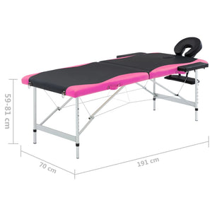 vidaXL Foldable Massage Table 2-Zone Aluminum Frame Black and Pink