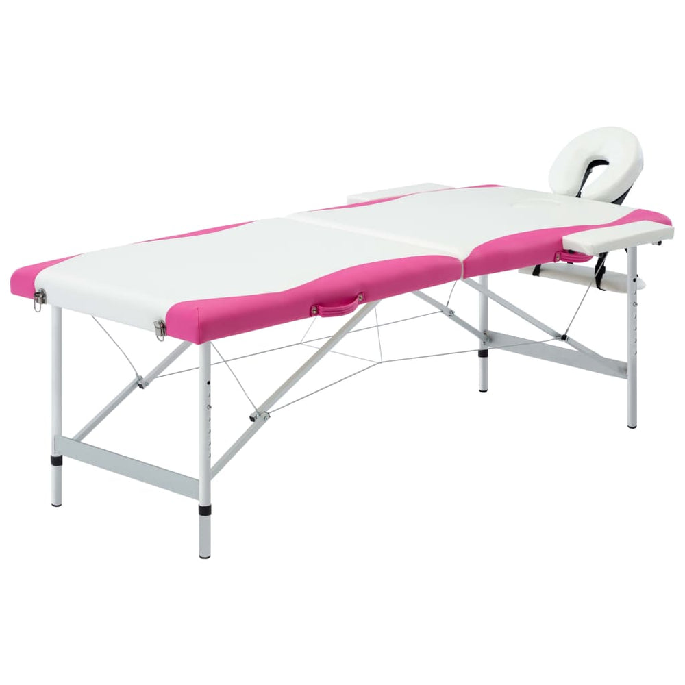 vidaXL 2-Zone Foldable Massage Table Aluminum Frame White and Pink