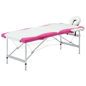 vidaXL 2-Zone Foldable Massage Table Aluminum Frame White and Pink
