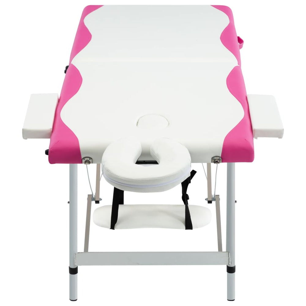 vidaXL 2-Zone Foldable Massage Table Aluminum Frame White and Pink