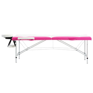 vidaXL 2-Zone Foldable Massage Table Aluminum Frame White and Pink