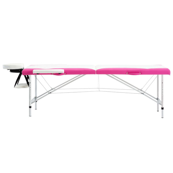 vidaXL 2-Zone Foldable Massage Table Aluminum Frame White and Pink