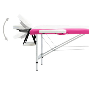 vidaXL 2-Zone Foldable Massage Table Aluminum Frame White and Pink