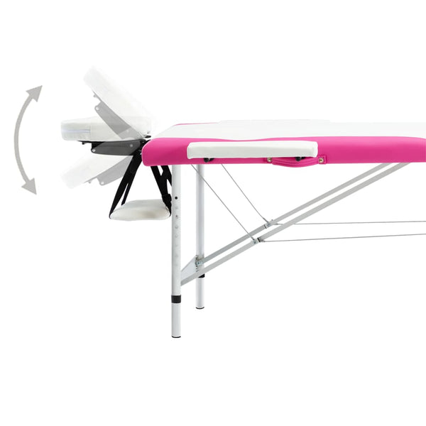 vidaXL 2-Zone Foldable Massage Table Aluminum Frame White and Pink