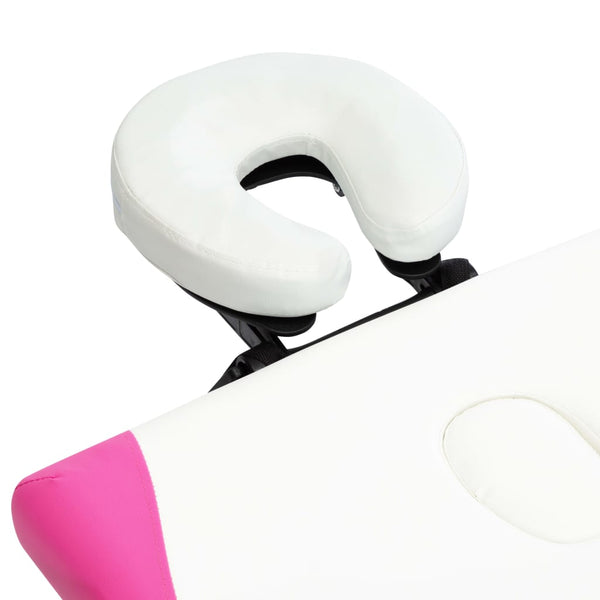 vidaXL 2-Zone Foldable Massage Table Aluminum Frame White and Pink