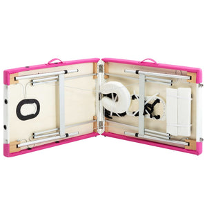 vidaXL 2-Zone Foldable Massage Table Aluminum Frame White and Pink