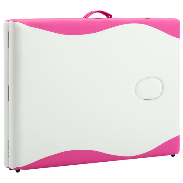 vidaXL 2-Zone Foldable Massage Table Aluminum Frame White and Pink