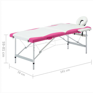 vidaXL 2-Zone Foldable Massage Table Aluminum Frame White and Pink