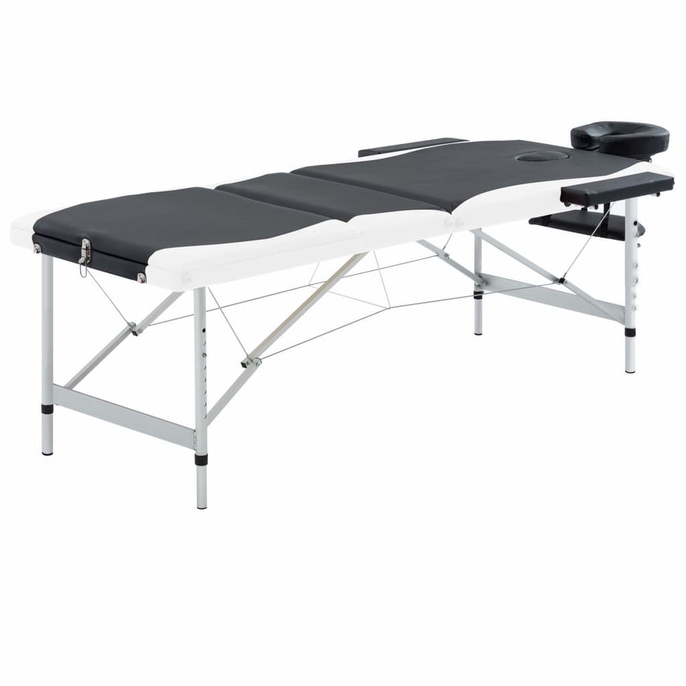 vidaXL Foldable 3-Zone Massage Table with Aluminum Frame Black and White