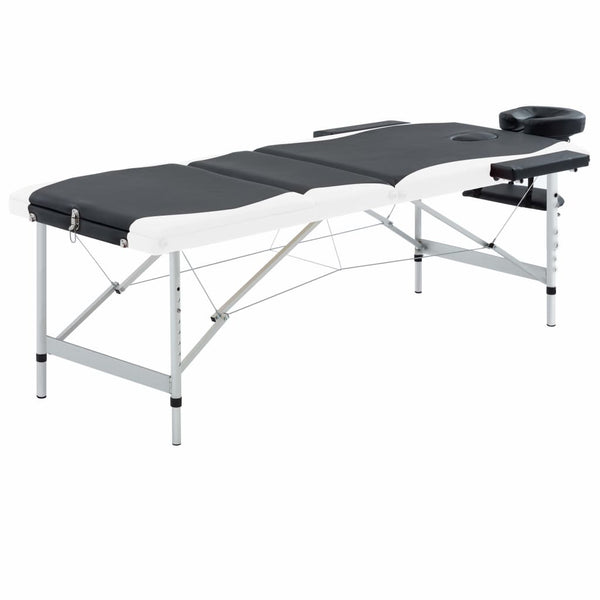 vidaXL Foldable 3-Zone Massage Table with Aluminum Frame Black and White