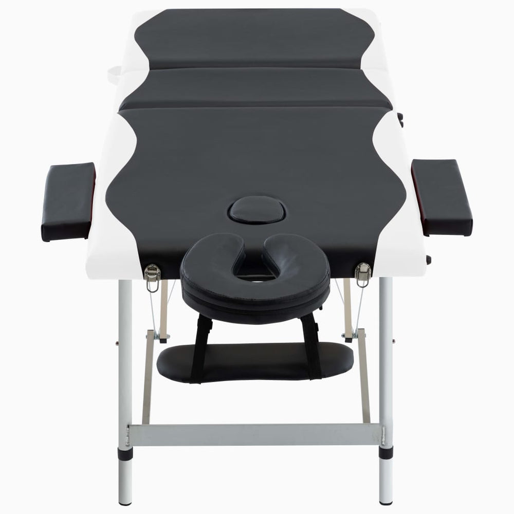 vidaXL Foldable 3-Zone Massage Table with Aluminum Frame Black and White