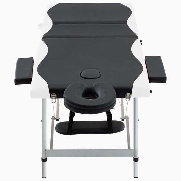 vidaXL Foldable 3-Zone Massage Table with Aluminum Frame Black and White