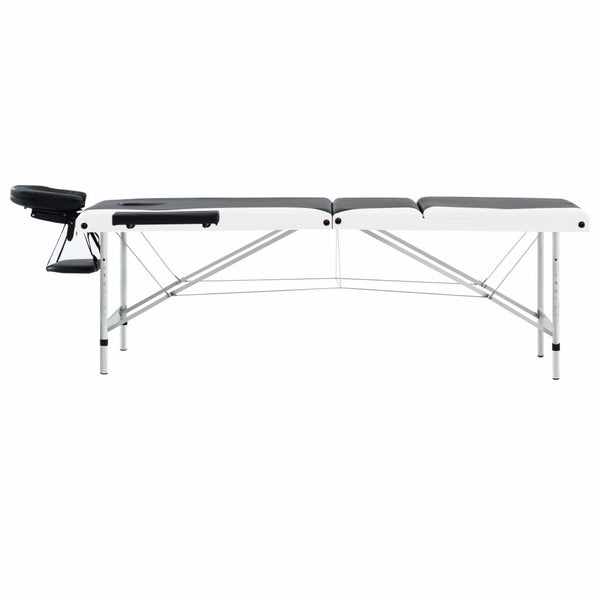 vidaXL Foldable 3-Zone Massage Table with Aluminum Frame Black and White