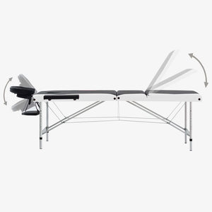vidaXL Foldable 3-Zone Massage Table with Aluminum Frame Black and White