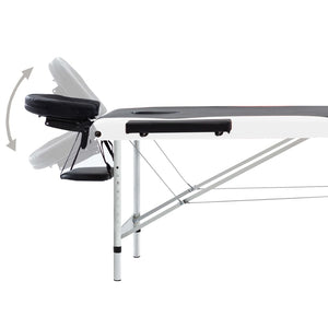 vidaXL Foldable 3-Zone Massage Table with Aluminum Frame Black and White