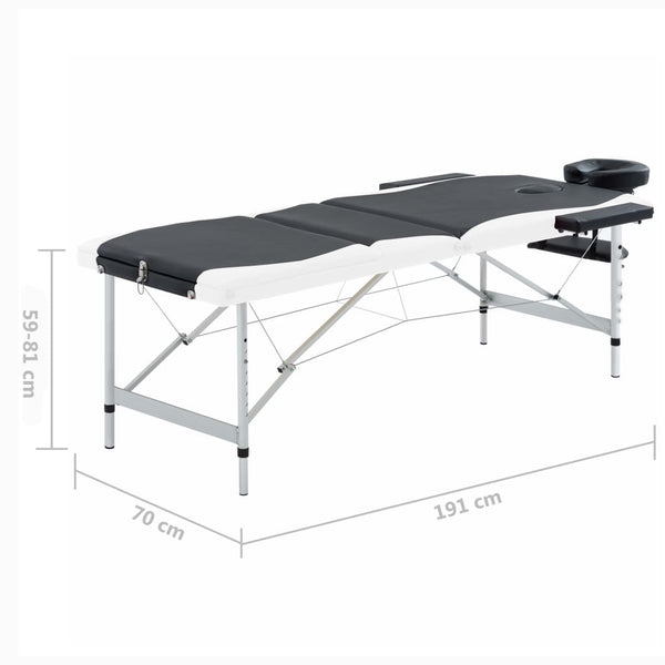 vidaXL Foldable 3-Zone Massage Table with Aluminum Frame Black and White