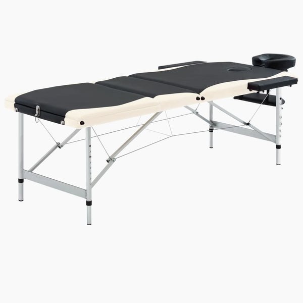 vidaXL Foldable 3-Zone Massage Table with Aluminum Frame Black Beige
