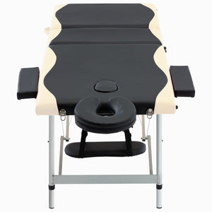 vidaXL Foldable 3-Zone Massage Table with Aluminum Frame Black Beige