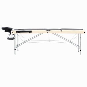 vidaXL Foldable 3-Zone Massage Table with Aluminum Frame Black Beige