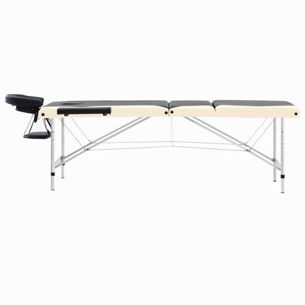 vidaXL Foldable 3-Zone Massage Table with Aluminum Frame Black Beige