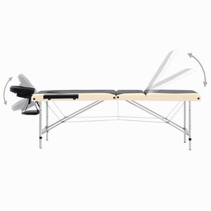 vidaXL Foldable 3-Zone Massage Table with Aluminum Frame Black Beige