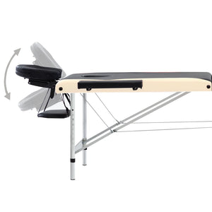 vidaXL Foldable 3-Zone Massage Table with Aluminum Frame Black Beige