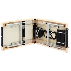 vidaXL Foldable 3-Zone Massage Table with Aluminum Frame Black Beige