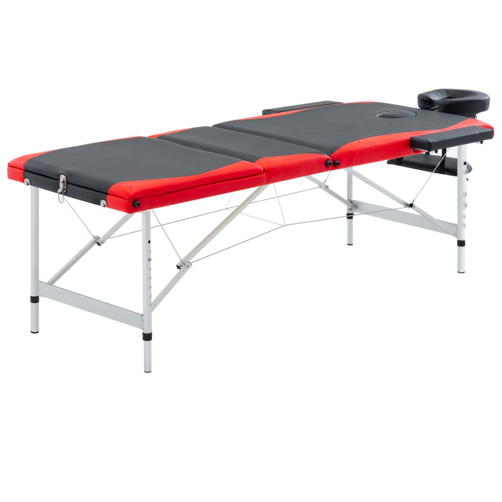 vidaXL 3-Zone Foldable Massage Table Aluminum Frame Black and Red