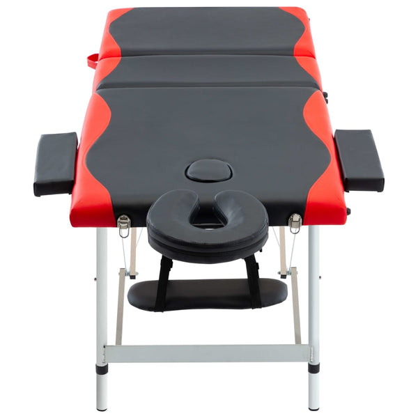 vidaXL 3-Zone Foldable Massage Table Aluminum Frame Black and Red