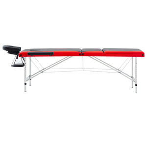 vidaXL 3-Zone Foldable Massage Table Aluminum Frame Black and Red