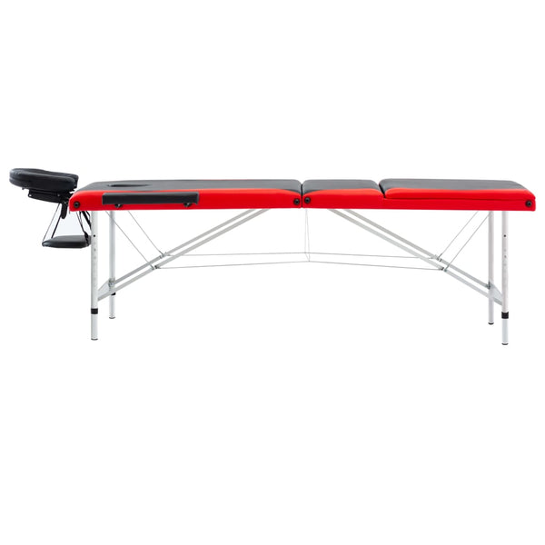vidaXL 3-Zone Foldable Massage Table Aluminum Frame Black and Red