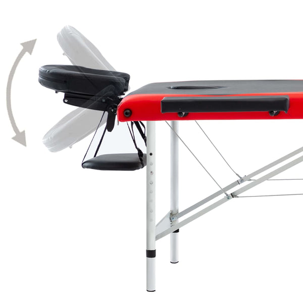 vidaXL 3-Zone Foldable Massage Table Aluminum Frame Black and Red