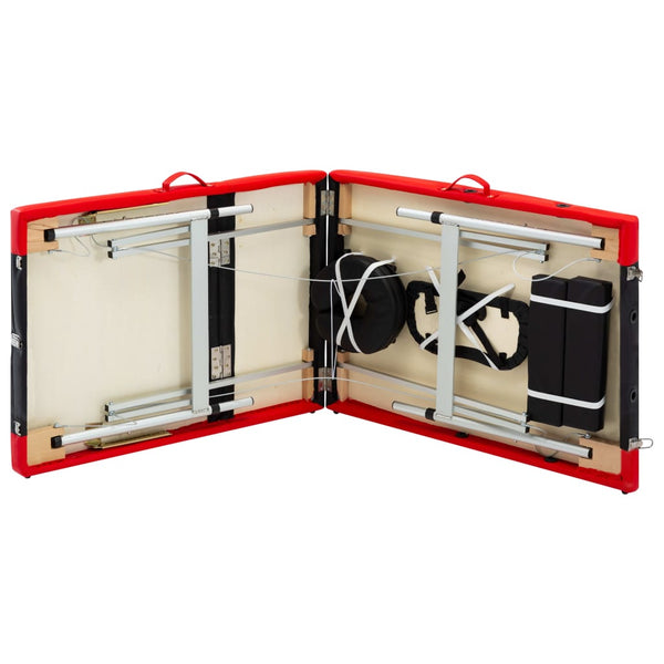 vidaXL 3-Zone Foldable Massage Table Aluminum Frame Black and Red