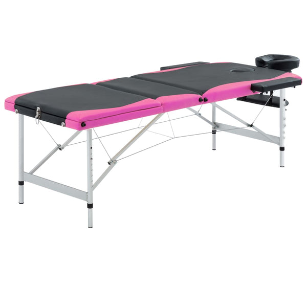 vidaXL Foldable Massage Table 3-Zone Aluminum Frame Black and Pink