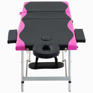 vidaXL Foldable Massage Table 3-Zone Aluminum Frame Black and Pink