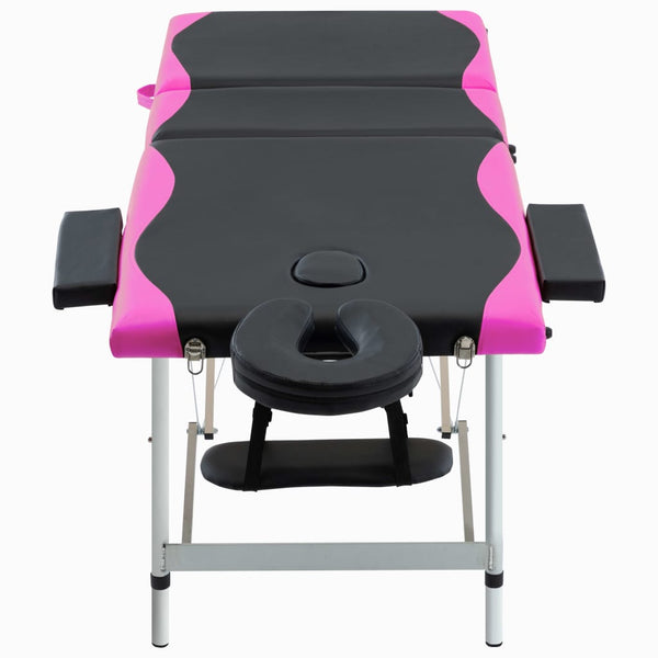 vidaXL Foldable Massage Table 3-Zone Aluminum Frame Black and Pink